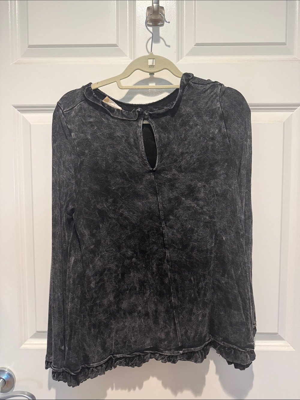 Altar'd State Washed Black Long Sleeve Ruffle-Hem Top - Picture 2 of 3